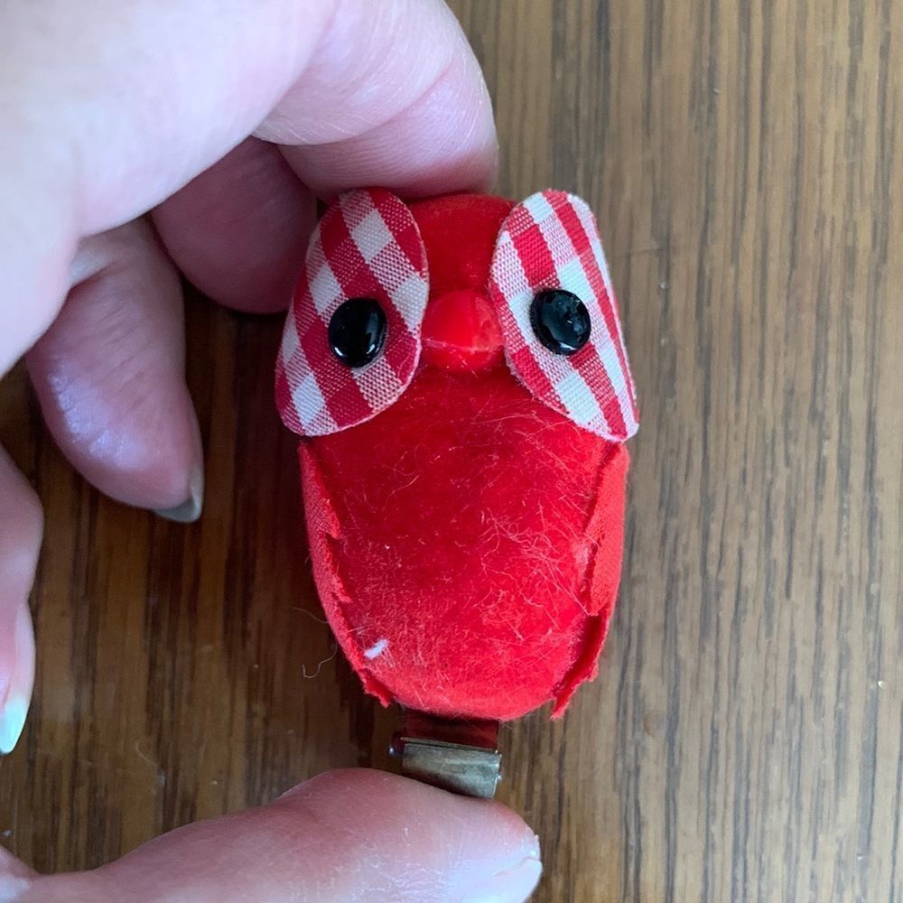 Vtg Wolin Japan‎ red velvet owl clip ornament